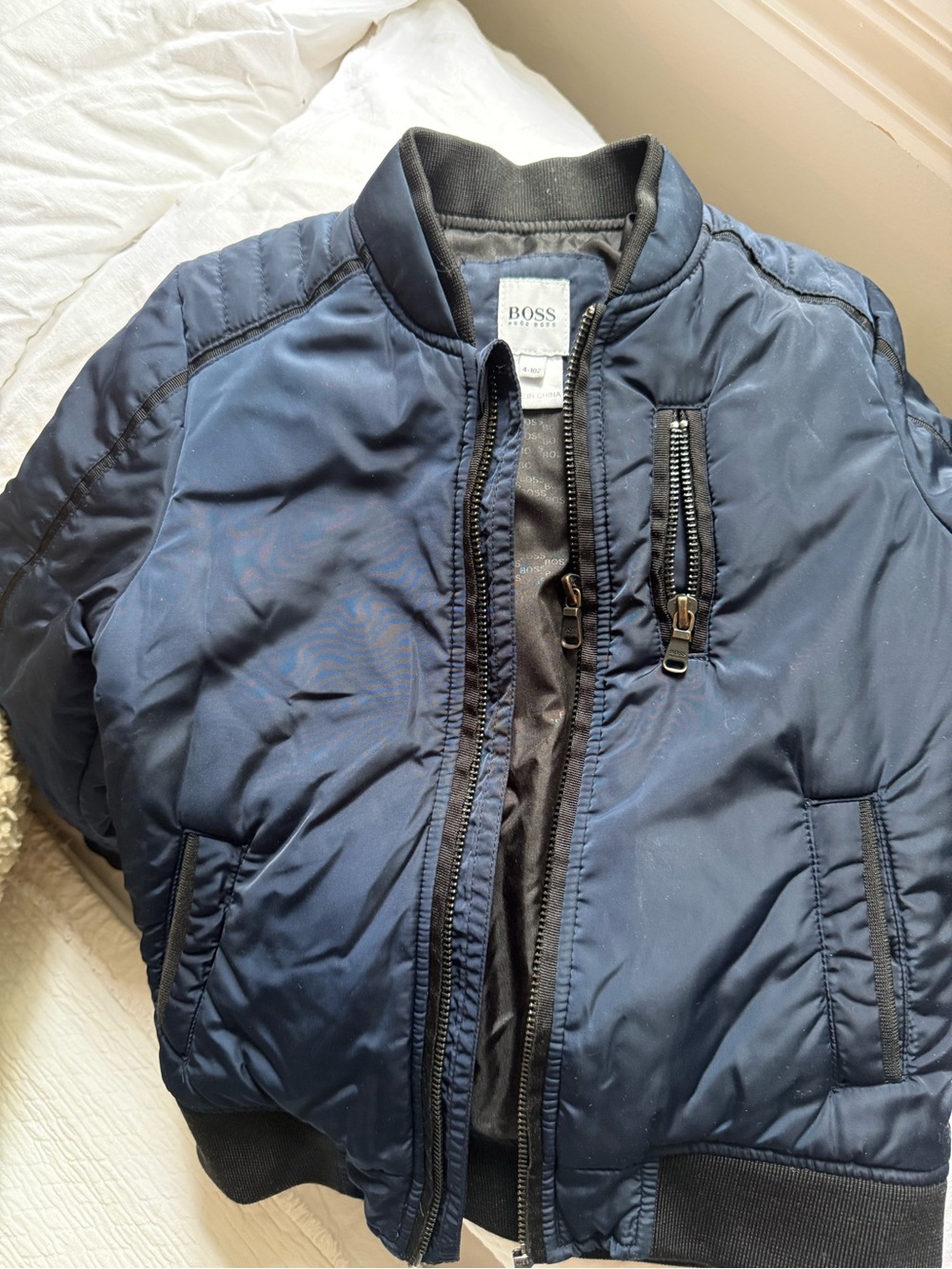 BOSS Navy Bomber Jacket - Classic Quilted Style sz 4 toddler 102 cm